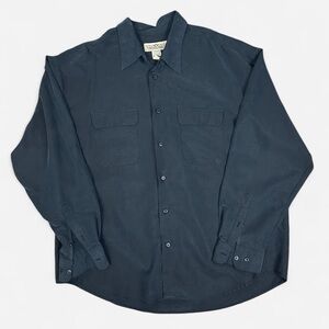 Vintage black soft as suede feel button-up shirt with a relaxed fit